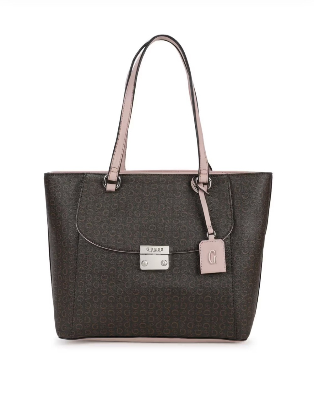 GUESS Kamryn 4G Logo Tote Brown Blush Pink Large Shopper Bag